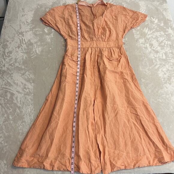 Madewell Midi Dress Womens 10 Pink/Orange Linen Blend Dolman Sheer Boho Cottage - Picture 13 of 16